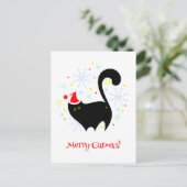 Cheeky Black Cat Hintern Weihnachtsmannmütze Merry Postkarte (Stehend Vorderseite)