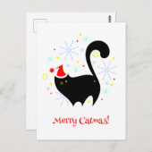 Cheeky Black Cat Hintern Weihnachtsmannmütze Merry Postkarte (Vorne/Hinten)