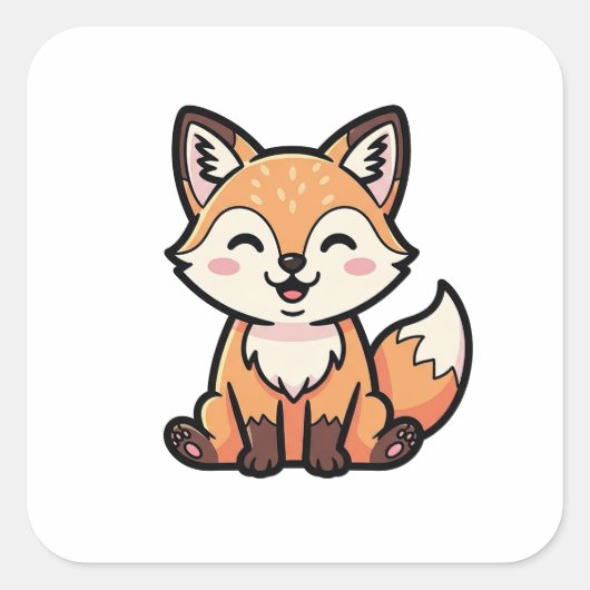 Cheeky Fox – Cute Kawaii Illustration Quadratischer Aufkleber (Vorderseite)