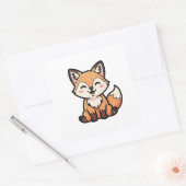 Cheeky Fox – Cute Kawaii Illustration Quadratischer Aufkleber (Umschlag)
