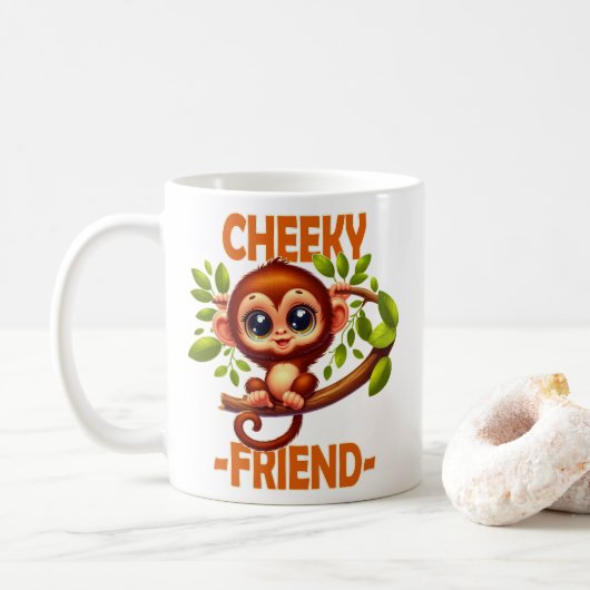 Cheeky Friend Pub Niedlich Baby Monkey auf Baum Ca Kaffeetasse (Mit Donut)