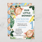 Cheeky Little Monkey Bananas Boys 1. Geburtstag Einladung (Vorne/Hinten)