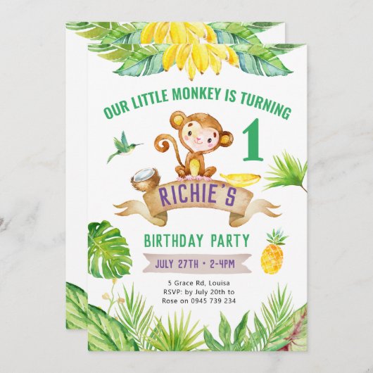 Cheeky Little Monkey Invasion, Zoo Party Einladung (Vorne/Hinten)