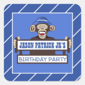 Cheeky Monkey Birthday Party Square Sticker (Vorderseite)