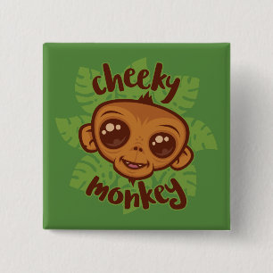 Cheeky Monkey Niedlich Cartoon Primat Zeichnend Button