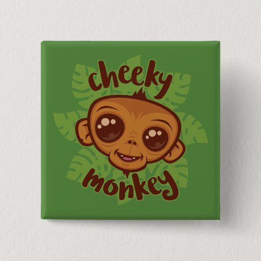 Cheeky Monkey Niedlich Cartoon Primat Zeichnend Button (Vorderseite)