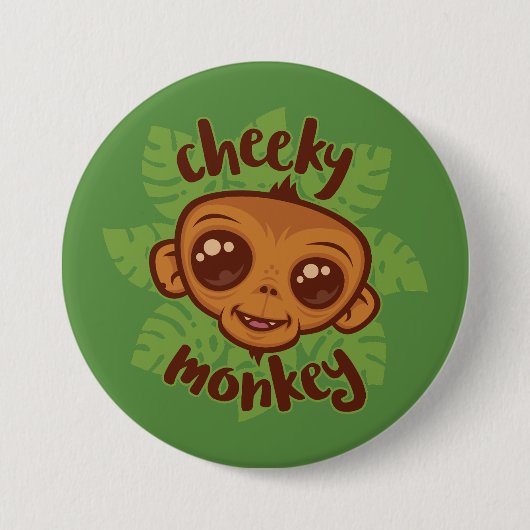 Cheeky Monkey Niedlich Cartoon Primat Zeichnend Button (Vorderseite)