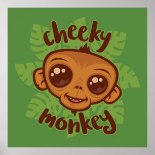 Cheeky Monkey Niedlich Cartoon Primat Zeichnend Poster