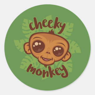 Cheeky Monkey Niedlich Cartoon Primat Zeichnend Runder Aufkleber