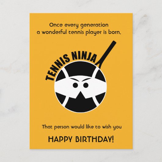 Cheeky Orange Tennis 🎾 Ninja Happy Birthday Postkarte (Vorderseite)