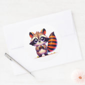 Cheeky Raccoon Capes: Farbenfrohe Stickergestaltun Runder Aufkleber (Umschlag)