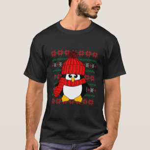 Cheeky Red Penguin Poinsettia Ugly Christmas Sweet T-Shirt