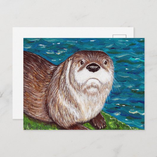 Cheeky River Otter Gemälde Postkarte (Vorne/Hinten)