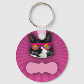 Cheeky Sonnenbrille Neon Tuxedo Cat Spaß Kunst Schlüsselanhänger
