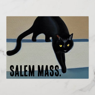 Cheeky Whimsical Black Cat Salem Massachusetts Folien Feiertagspostkarte