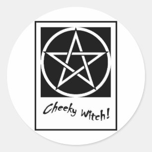 Cheeky Witch Pentagram Collection (Schwarz & Weiß) Runder Aufkleber