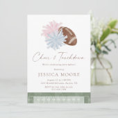 Cheer and Touchdown Twin Baby Shower Einladung (Stehend Vorderseite)