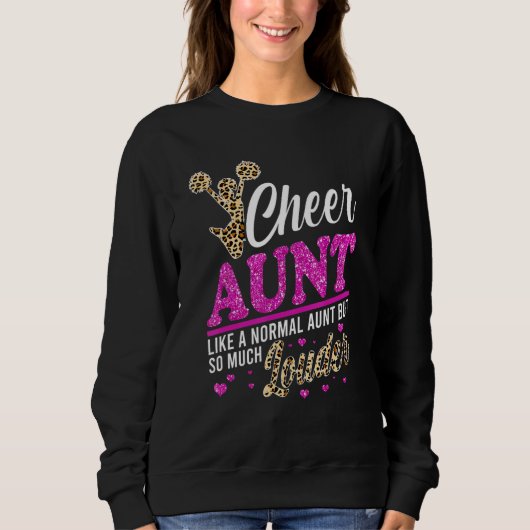 Cheer Aunt Biggest Fan Leopard Print And Pom Pom Sweatshirt (Vorderseite)