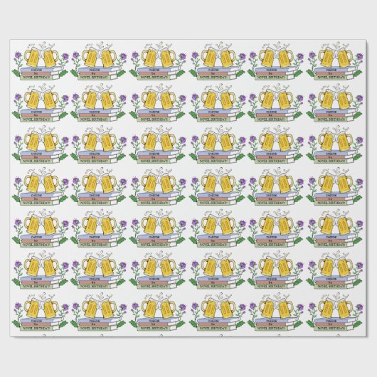 Cheer Beer and Book Lover Wrapping Paper Geschenkpapier (Flach)