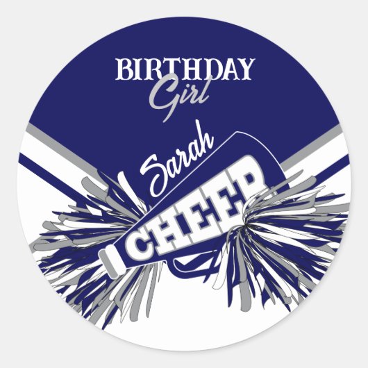 Cheer Birthday - Navy Blue, Grau und White Runder Aufkleber (Vorderseite)
