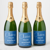 CHEER Blue Glitzer Wedding Sparkling Wine Labels Schaumweinetikett (Flaschen)