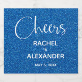CHEER Blue Glitzer Wedding Sparkling Wine Labels Schaumweinetikett (Einzelnes Label)