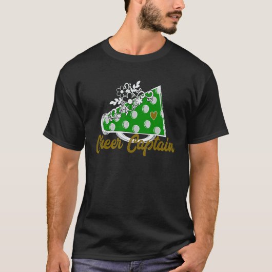 Cheer Captain Green Megaphone Heart Flower Accent T-Shirt (Vorderseite)