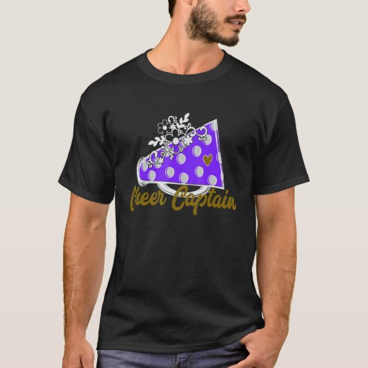 Cheer Captain Purple Megaphone Heart Flower Accen T-Shirt (Vorderseite)