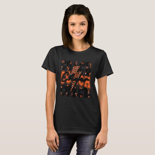 Cheer Coach Lightning Bolt Cheer Leopard Orange Bl T-Shirt (Vorne ganz)