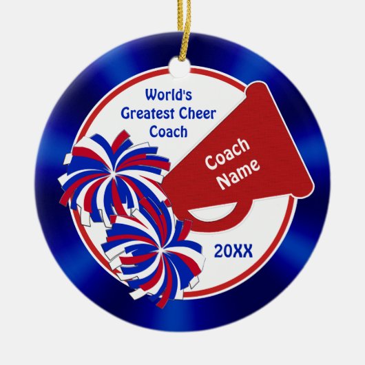 Cheer Coach Ornamente, Personalisiert Red White Bl Keramik Ornament (Vorne)