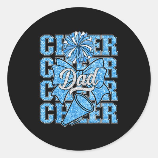 Cheer Dad Daddy Bow Srt Cheerleader Cheerleading B Runder Aufkleber (Vorderseite)