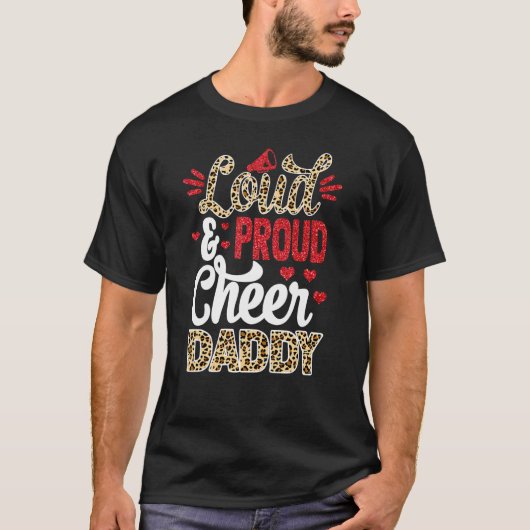 Cheer Daddy Großer Fan Leopard Print und Pom Pom T-Shirt (Vorderseite)