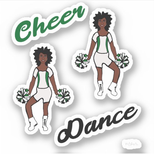 Cheer Dance Pom Stickers (Weiß Grün) Aufkleber (Vorderseite)