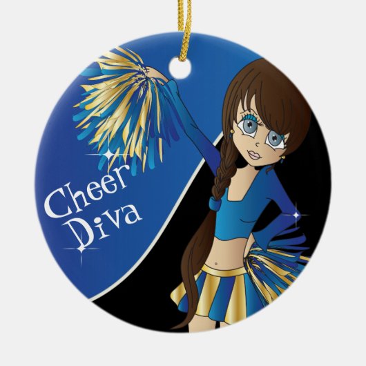 Cheer 📣 💖 Diva Blue Cheerleader Girl Keramikornament (Vorne)
