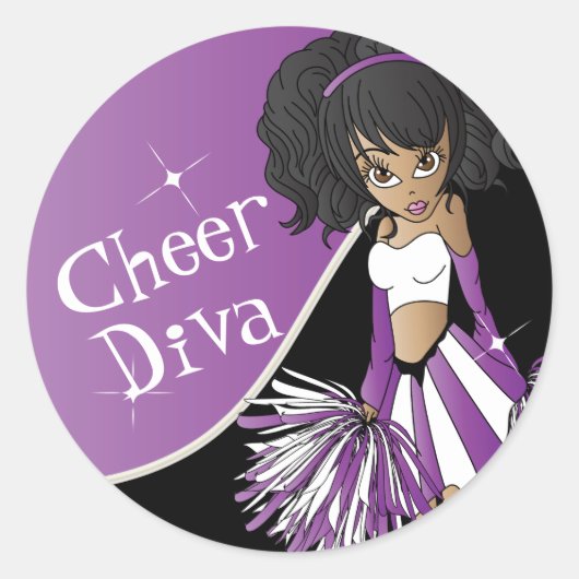 Cheer Diva Girl Cheerleader im Lila Runder Aufkleber (Vorderseite)
