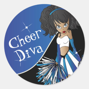 Cheer Diva Girl Cheerleader in Blue Runder Aufkleber