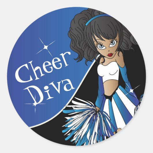 Cheer Diva Girl Cheerleader in Blue Runder Aufkleber (Vorderseite)