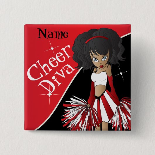 Cheer Diva Girl Cheerleader in Red Button (Vorderseite)