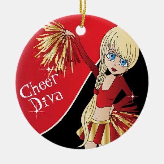 Cheer 📣 💖 Diva Red Cheerleader Girl Keramik Ornament (Vorne)