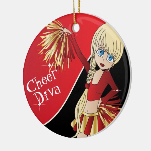 Cheer 📣 💖 Diva Red Cheerleader Girl Keramik Ornament (Links)