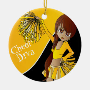 Cheer 📣 💖 Diva Yellow Cheerleader Girl Keramikornament