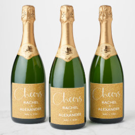 CHEER Gold Glitzer Wedding Sparkling Wine Labels Schaumweinetikett