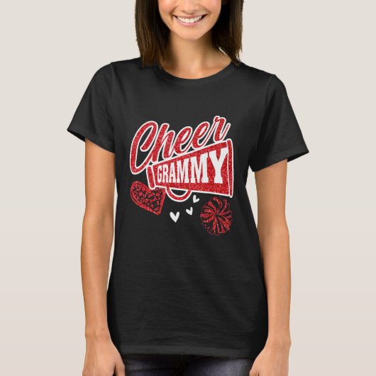 Cheer Grammy Größte Fan Leopard Print und Pom Pom T-Shirt (Vorderseite)