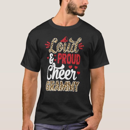 Cheer Grammy Größte Fan Leopard Print und Pom Pom T-Shirt (Vorderseite)