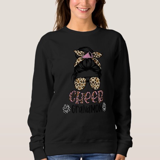 Cheer Grandmom Leopard Messy Bun Cheerleader Mothe Sweatshirt (Vorderseite)