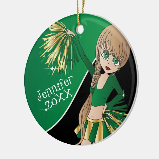 Cheer 📣 💖 Green Cheerleader Girl Keramikornament (Links)