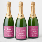 CHEER Hot Pink Glitzer Wedding Sparkling Wine Labe Schaumweinetikett (Flaschen)