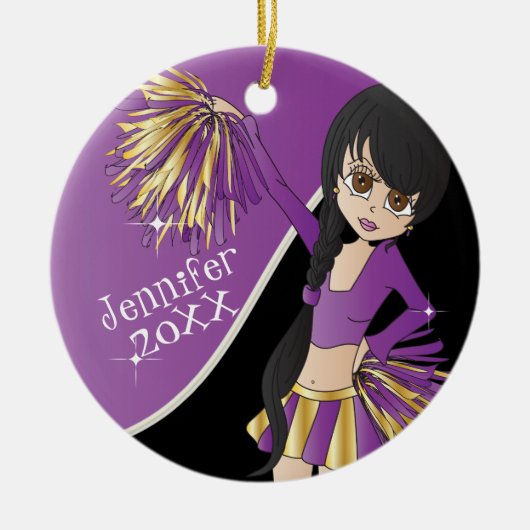 Cheer 📣 💖 Lila Cheerleader Girl Keramikornament (Vorne)