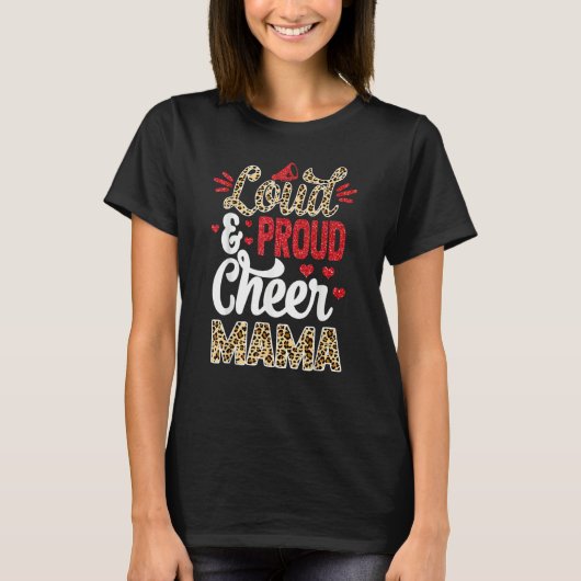 Cheer Mama Biggest Fan Leopard Print And Pom Pom T-Shirt (Vorderseite)