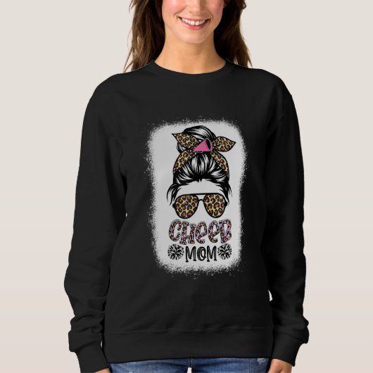 Cheer Mama Leopard Messy Bun Cheerleader Bleached Sweatshirt (Vorderseite)